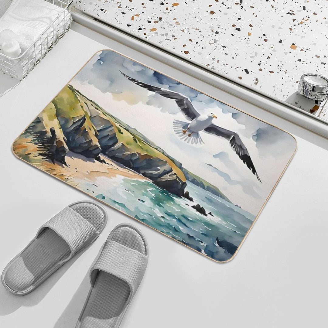 Sea Gull over The English Coast  Fade-Resistant Bath Mat