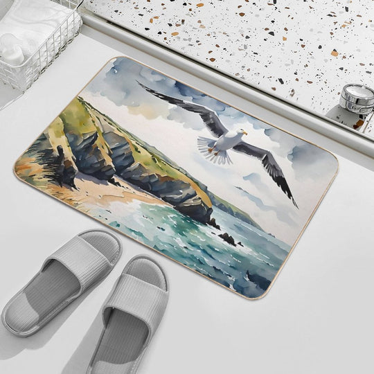 Sea Gull over The English Coast  Fade-Resistant Bath Mat