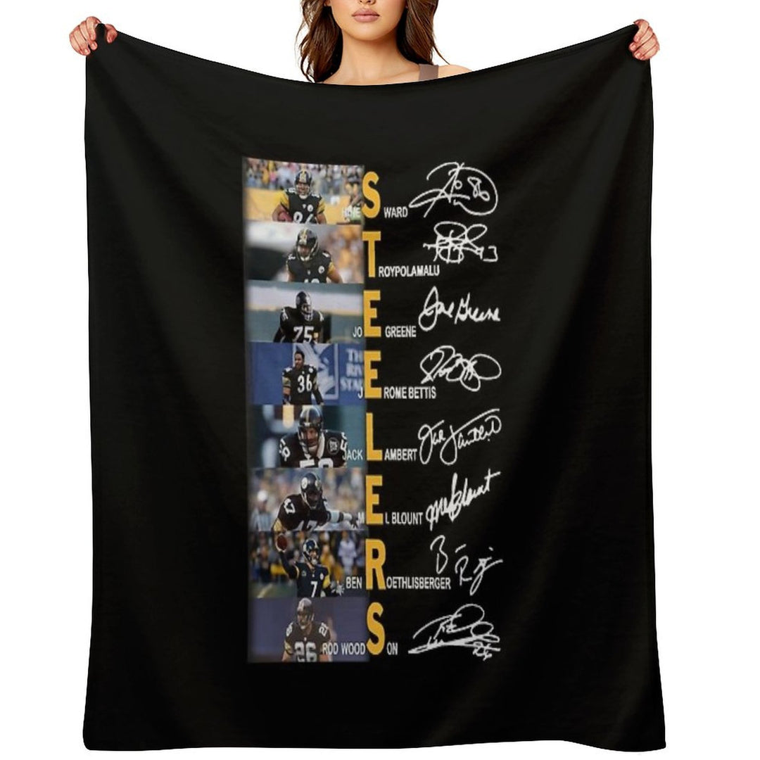 Hines Ward Troy Polamalu Joe Greene Signatures Easy Care Throw Blanket