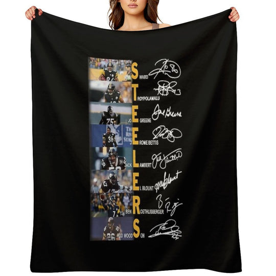 Hines Ward Troy Polamalu Joe Greene Signatures Easy Care Throw Blanket