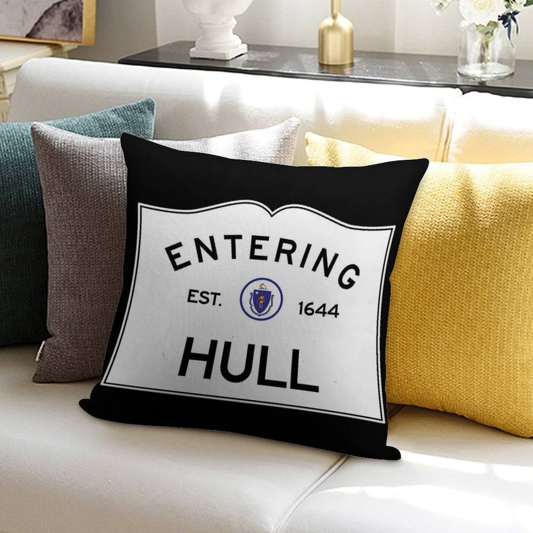 Entering Hull Massachusetts - Commonwealth of Massachusetts Road Sign Soft Decorative Cover Throw Pillow