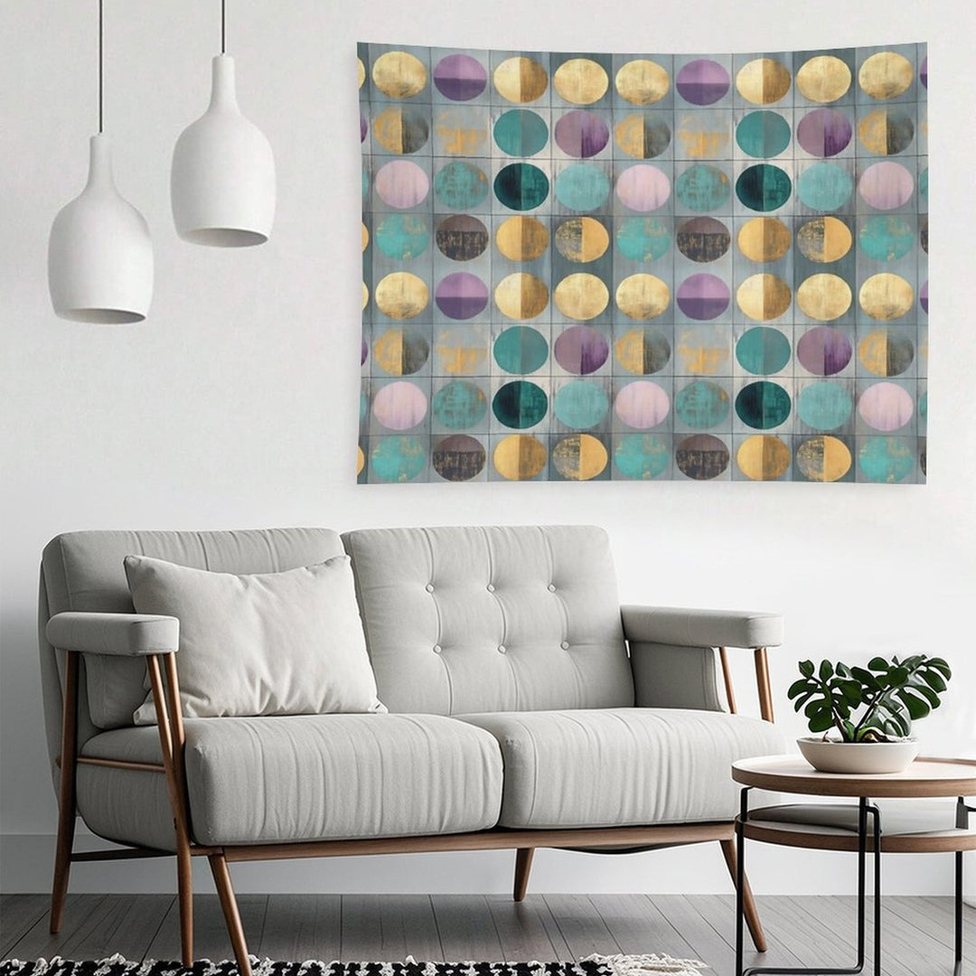 Vintage Geometric Circles – Abstract Gold & Teal Ar Tapestry