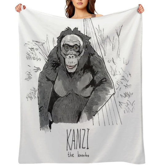 Kanzi The Bonobo Plush Throw Blanket