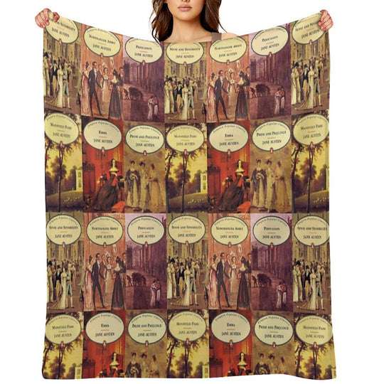Jane Austen Vintage Books Plush Throw Blanket