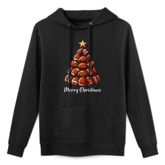 Football Christmas Tree Lights Funny Football Player Xmas Shrink-Resistant Hoodie