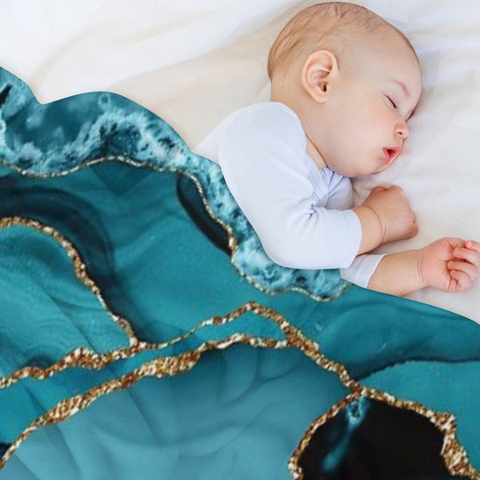 Teal And Gold Faux Marble Landscape Waves Anti-pilling Throw Blanket