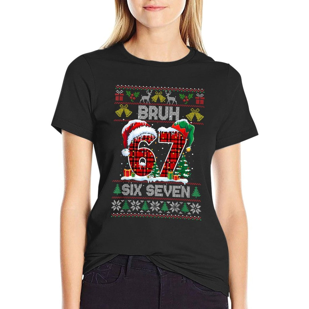 67 Bruh Meme Six Seven Christmas Ugly Sweater Kids Boys  Rolled Sleeves T-Shirt