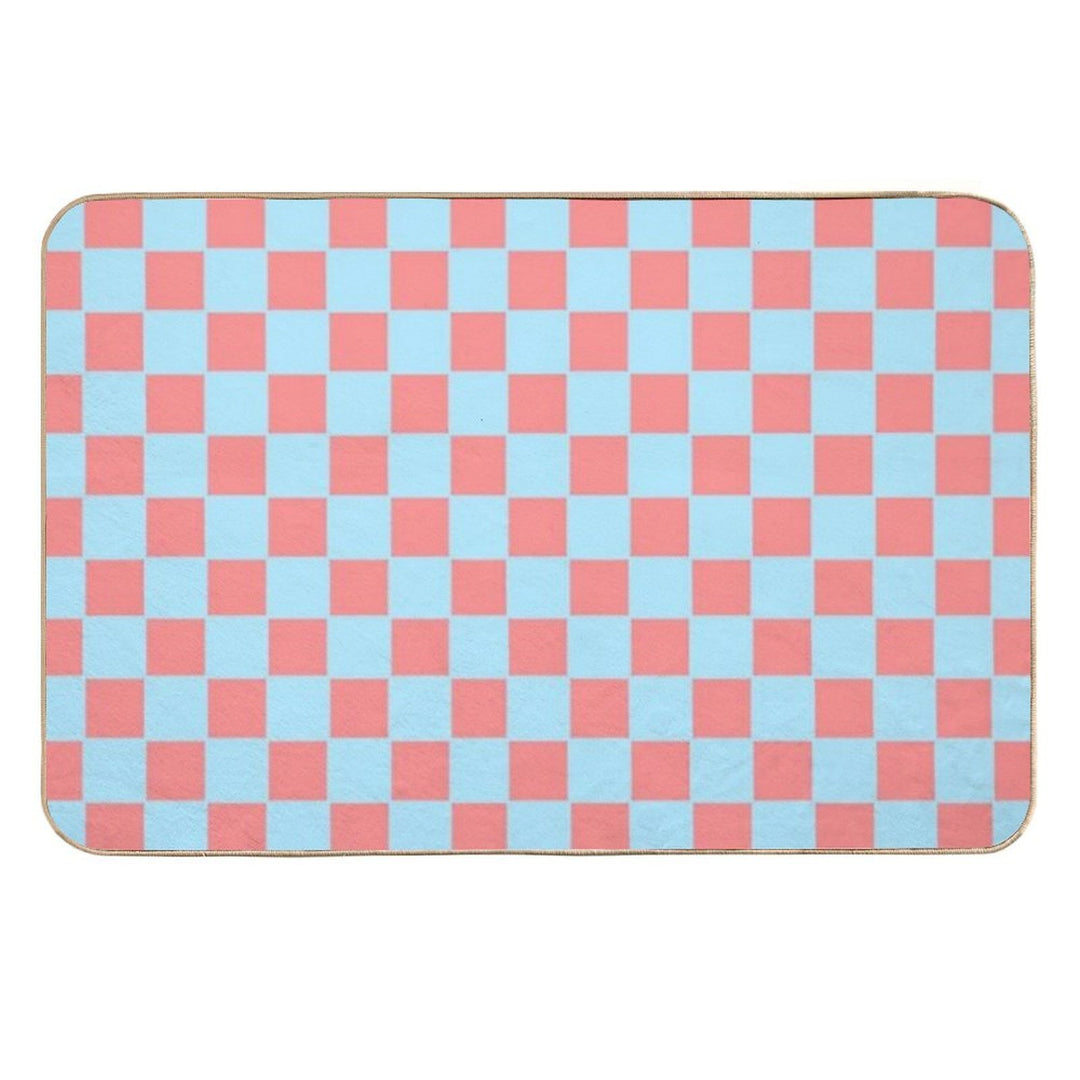 Bubblegum Pink And Blue Checkerboard Chess Square Pattern  Fade-Resistant Bath Mat