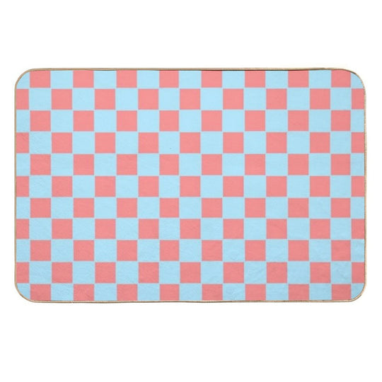 Bubblegum Pink And Blue Checkerboard Chess Square Pattern  Fade-Resistant Bath Mat