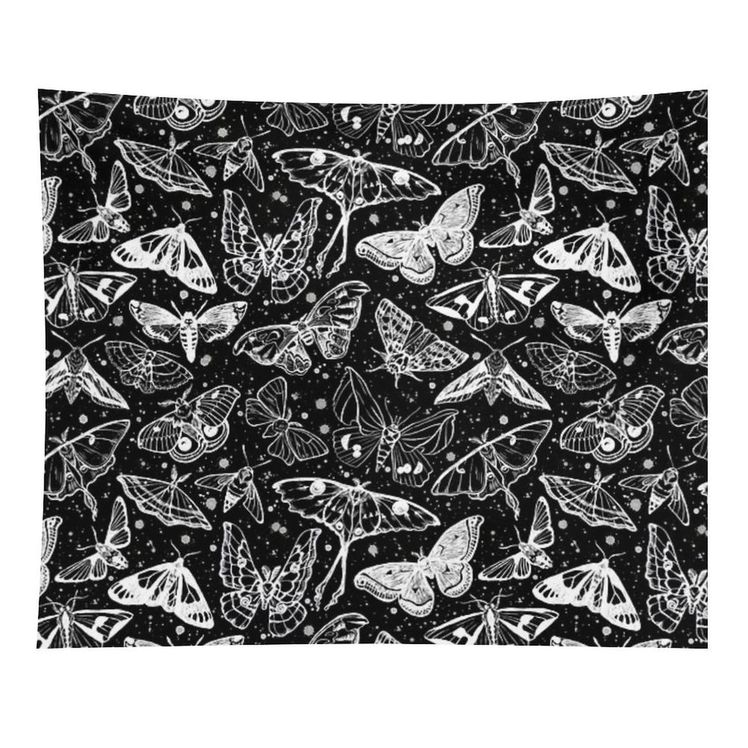 Moth Magic on Black Tapestry
