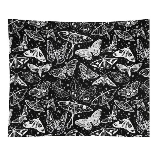 Moth Magic on Black Tapestry
