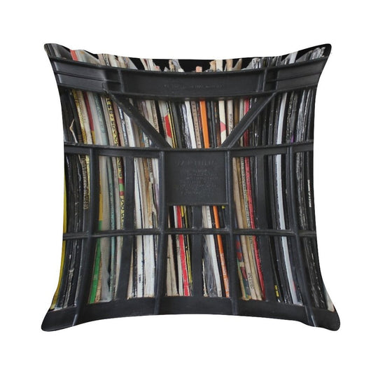 Vinyl Record Rock, Metal, Hip Hop, Rap, Reggae, Jazz Albums DJ Crate Collection 1 Soft Ultra-Soft Texture Throw Pillow
