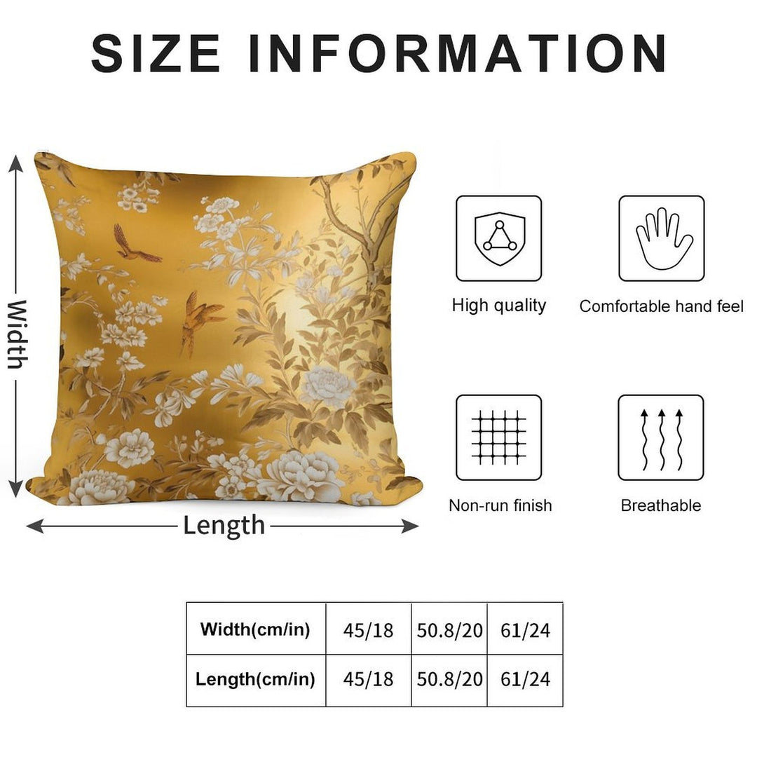 Gold Chinoiserie Floral Soft Reinforced Edging Throw Pillow