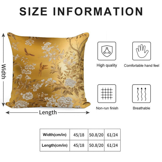 Gold Chinoiserie Floral Soft Reinforced Edging Throw Pillow