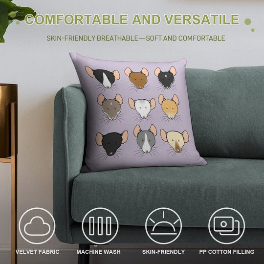 Ratty Faces Soft Washable Throw Pillow