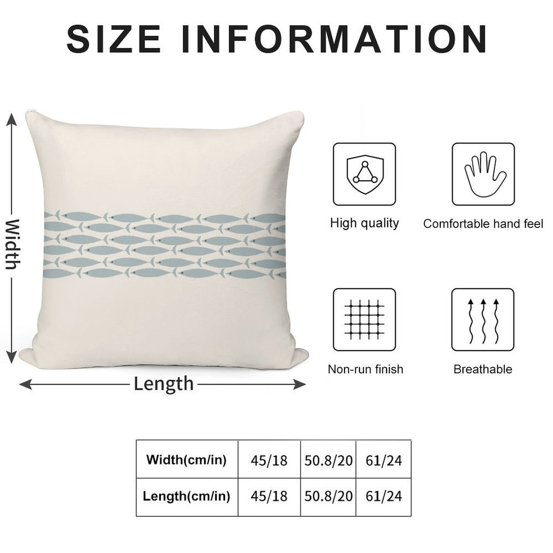 Fish Stripe 6 - Minimalist Mid Century Modern Pattern in Cream And Light Blue-Grey Soft Style Accent Throw Pillow