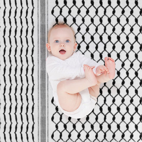 Palestinian Hatta Kufiya Folk Pattern #2-Black, Palestine Arabic Traditional Keffiyeh Design Easy Care Throw Blanket