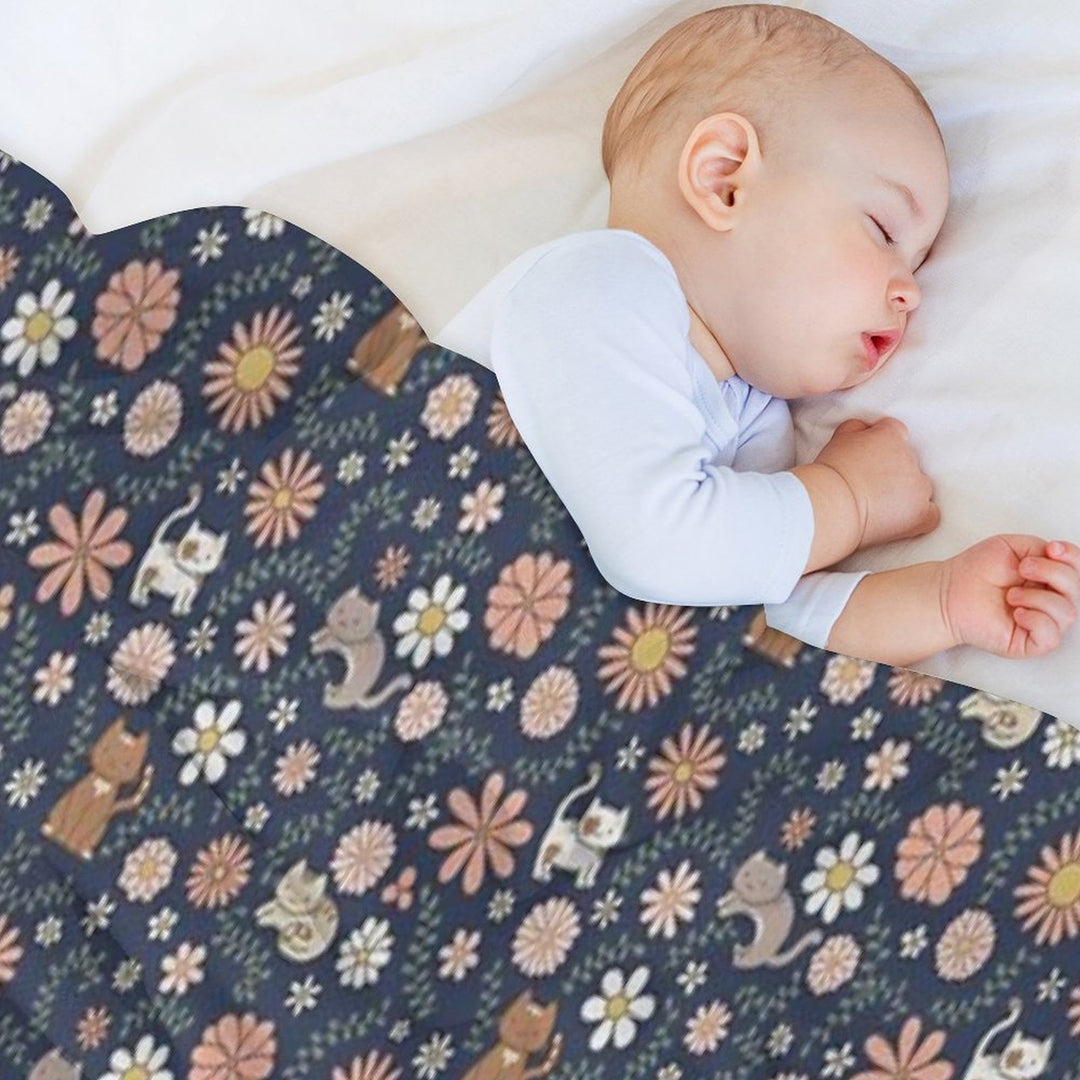 Flower Meower (Navy) Comfort Throw Blanket