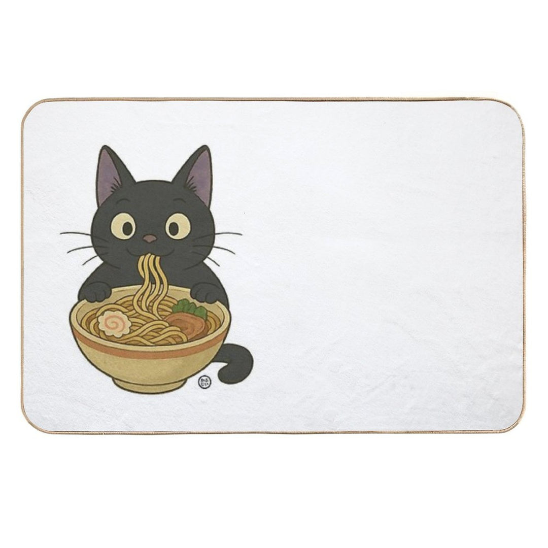Black Cat Eating Ramen - Noodle Cat Japanese Kawaii Ramen Neko  Fade-Resistant Bath Mat