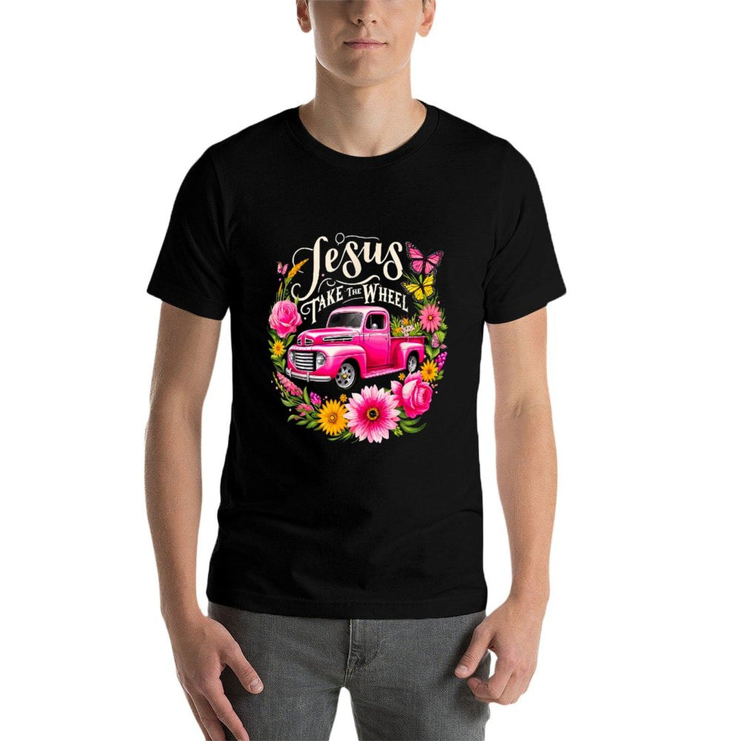 Jesus Take The Wheel Floral Farm Truck Christmas Xmas  Summer-ready Fabric T-Shirt