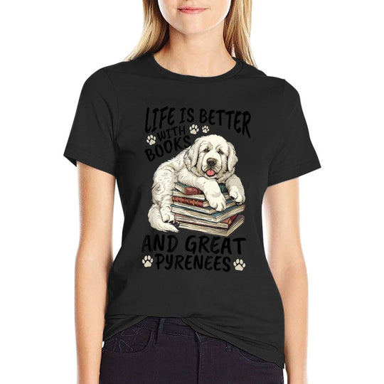 Great Pyrenees Dog Breed Life Is Better with Books And Great  Oversized Silhouette T-Shirt