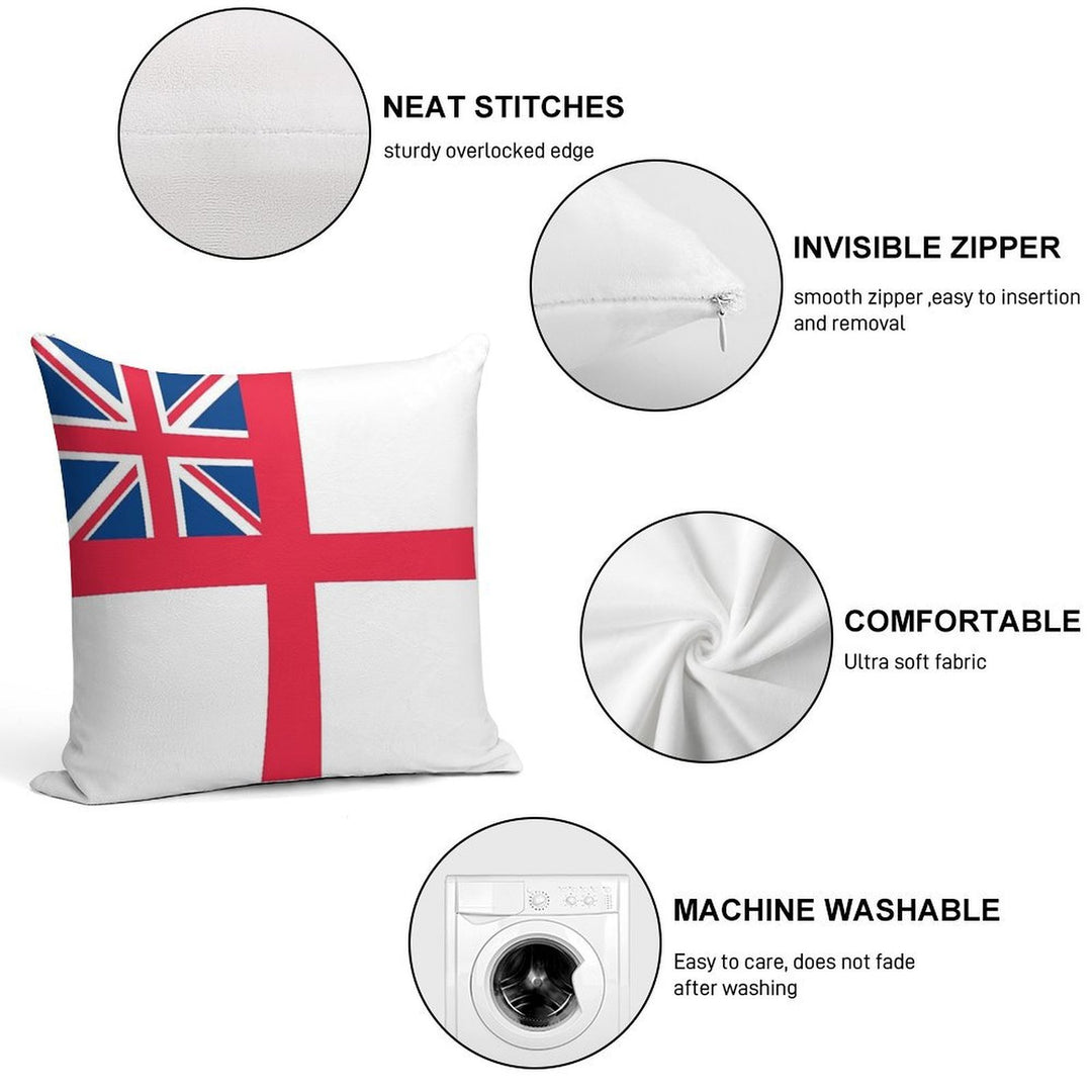ROYAL WHITE ENSIGN - GREAT BRITAIN Soft Hidden Zipper Throw Pillow