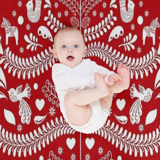 White Scandinavian Christmas Tree on Red Versatility Throw Blanket