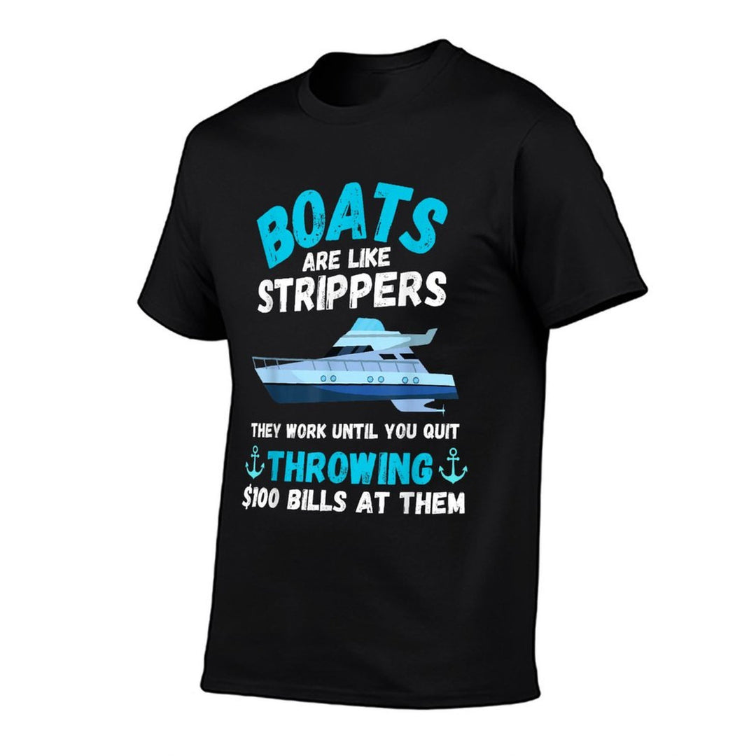 Boating Boat Owner Boats Are Like Strippers Pontoon Funny  Ribbed Collar T-Shirt