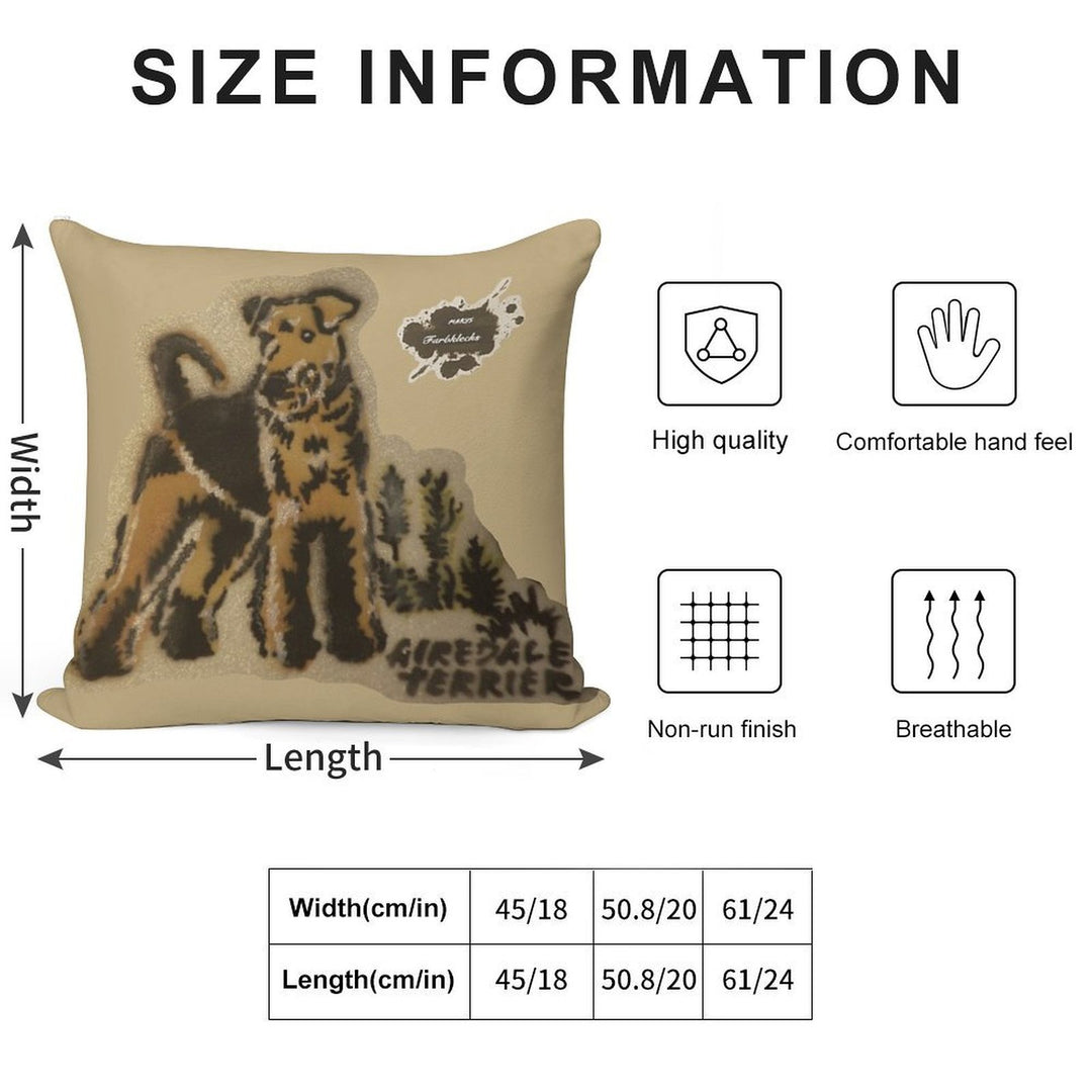 An Airedale Terrier Stands in The Meadow Soft Fade-Resistant Throw Pillow
