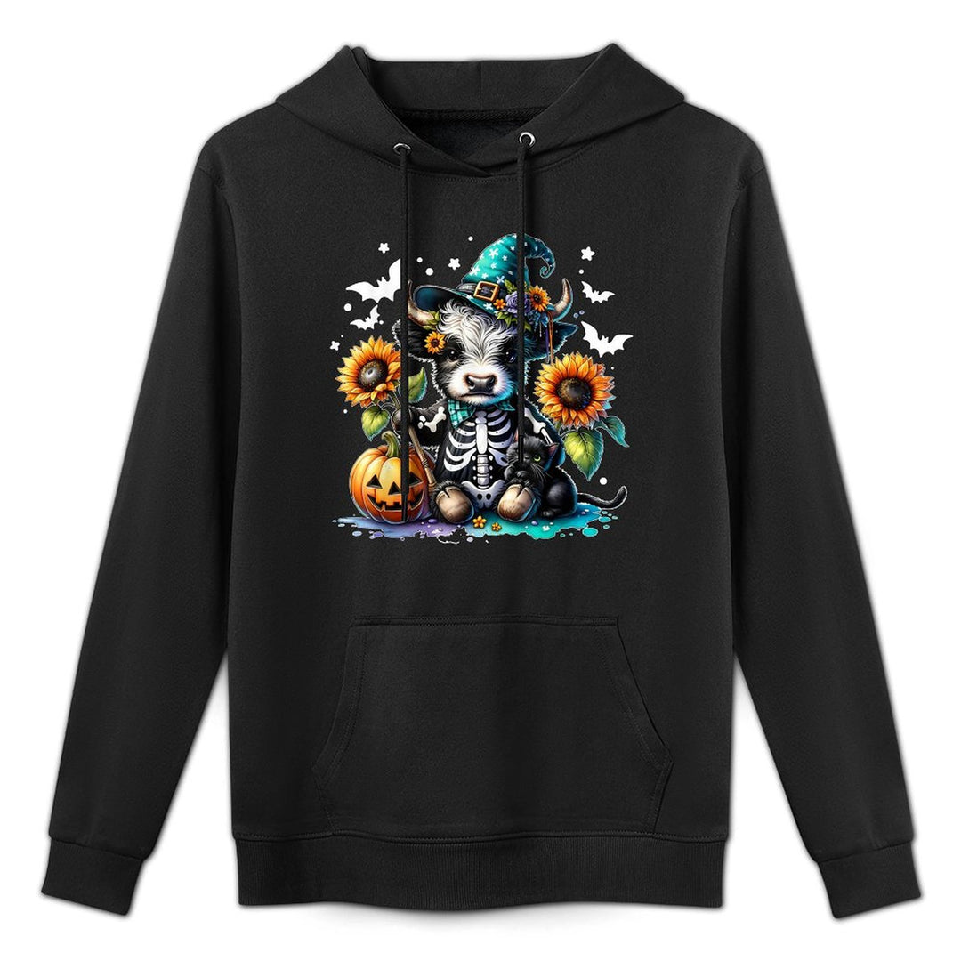Highland Cow Witch Skeleton Halloween Sunflower Pumpkin Fall Kangaroo Pocket Hoodie