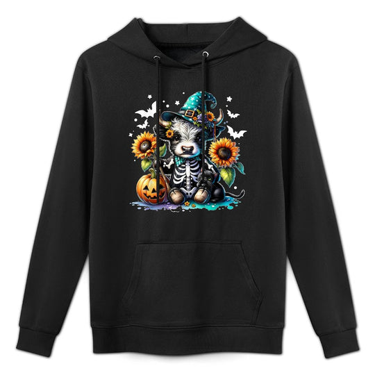 Highland Cow Witch Skeleton Halloween Sunflower Pumpkin Fall Kangaroo Pocket Hoodie
