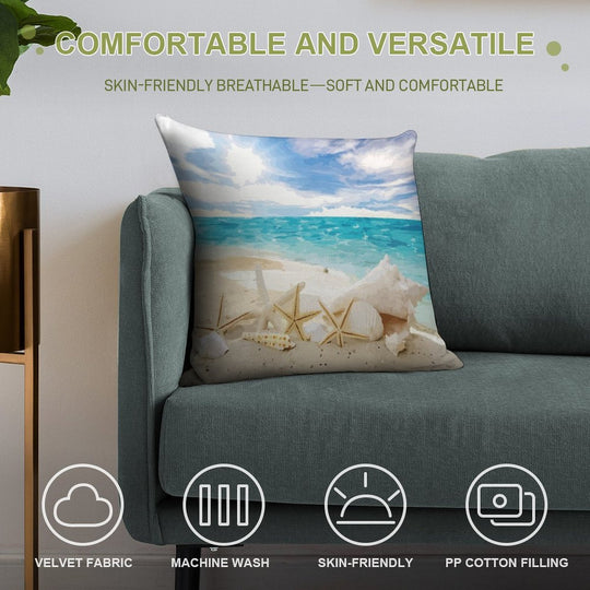 Seashells on The Beach Soft Anti-Pilling Throw Pillow