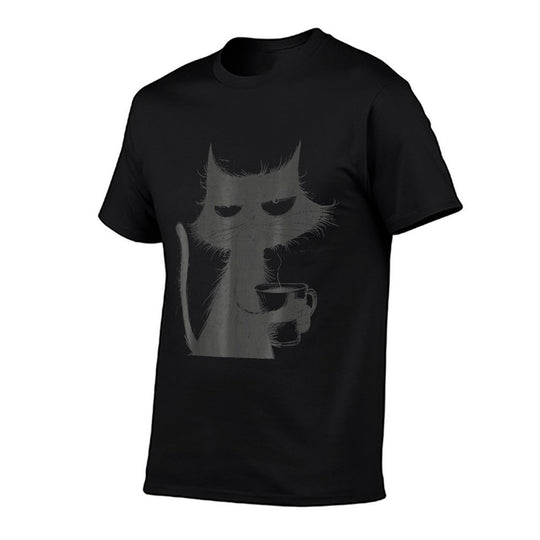 Funny Angry Cat With Coffee Mug Graphic  Moisture-wicking T-Shirt