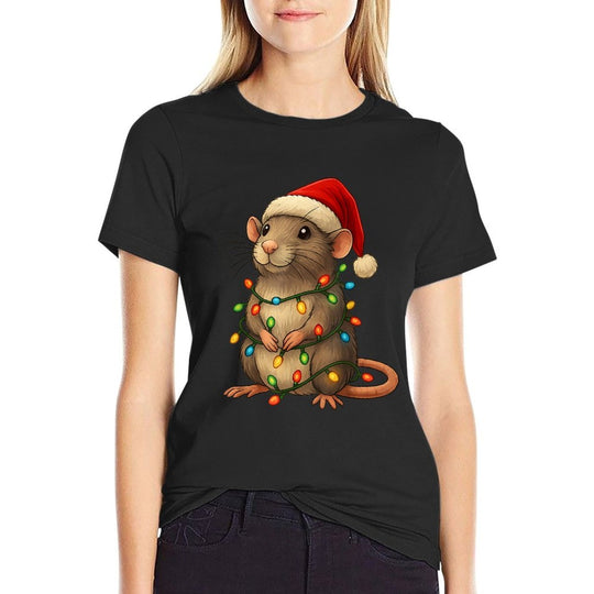 Rat Christmas Pajama Funny Xmas Lights Animals Lover Women  Quick-drying T-Shirt