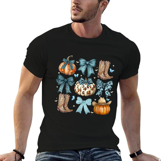 Pumpkin Coquette Bow Cowboy Western Thanksgiving Autumn Fall  Polyester Blend T-Shirt