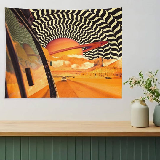 Illusionary Road Trip 2 - OpArt Space Adventure Sci-fi Collage Art Tapestry