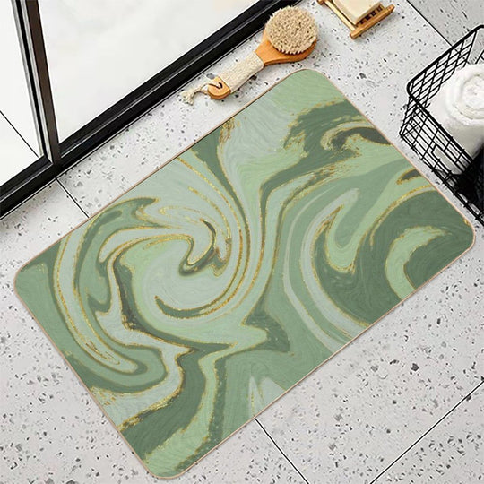 Green Marble Swirl Pattern Design Modern Waves  Rapid-Drying Bath Mat