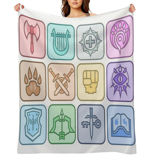 JoCat Crap Guide to DnD Class Icons [Color] Versatility Throw Blanket