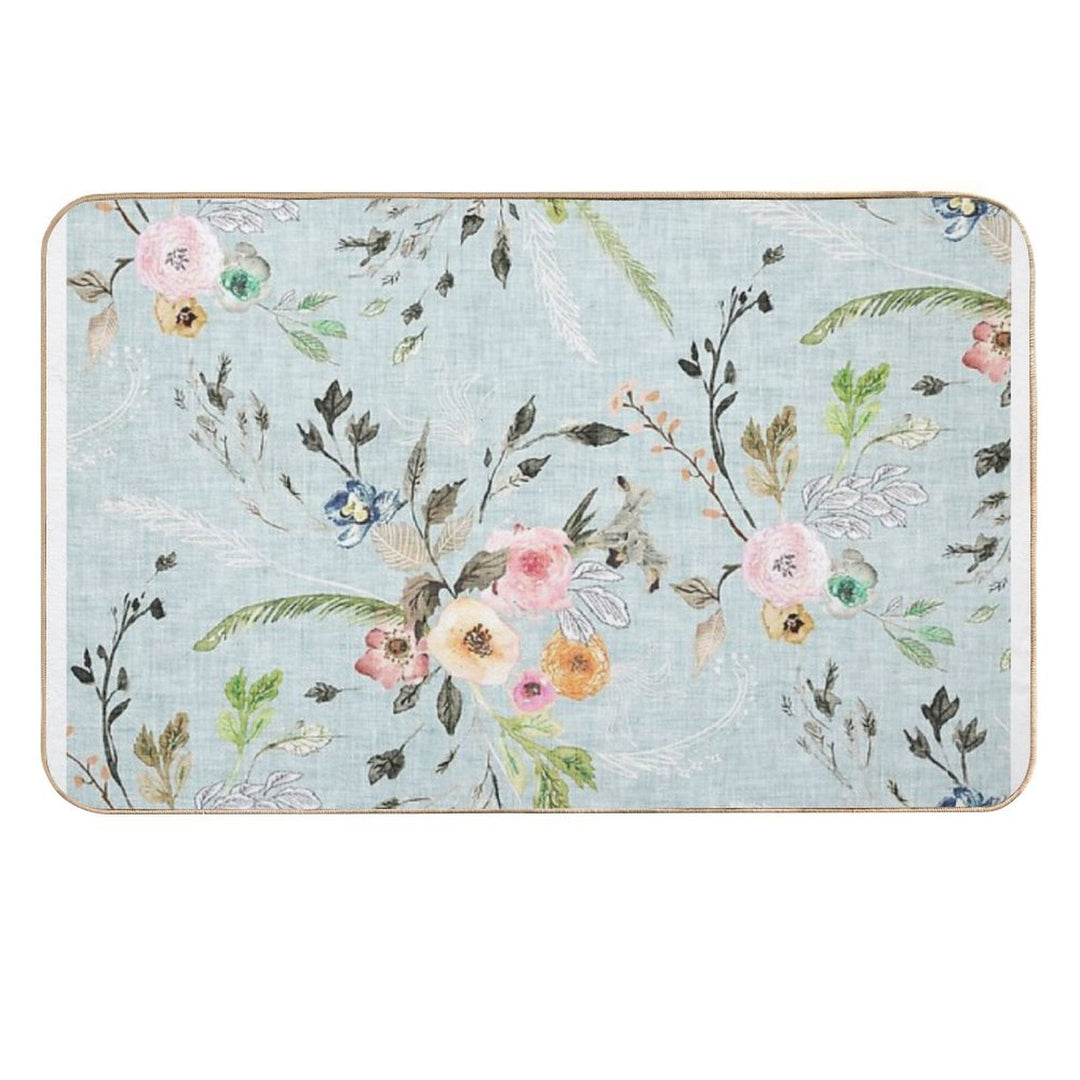 La Boheme Sky Blue Floral  Easy Maintenance Bath Mat