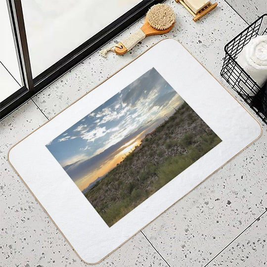 Sunset over Desert Mountain  Long-Lasting Bath Mat
