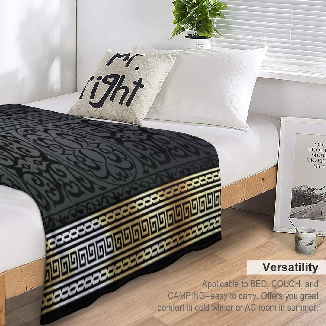 Greek Key Ornate Black & Gold Wrinkle-free Throw Blanket