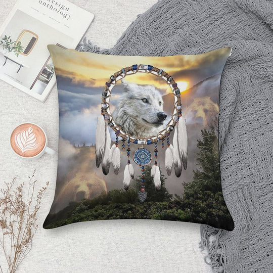 Wolf, Bear And Dream Catcher Soft High-Density Material Throw Pillow