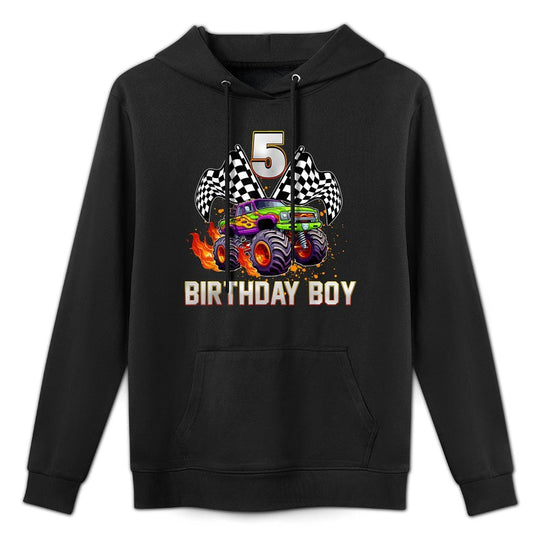 Birthday Monster Truck 5 Year Old Boys 5Th Party Matching Durable Construction Hoodie