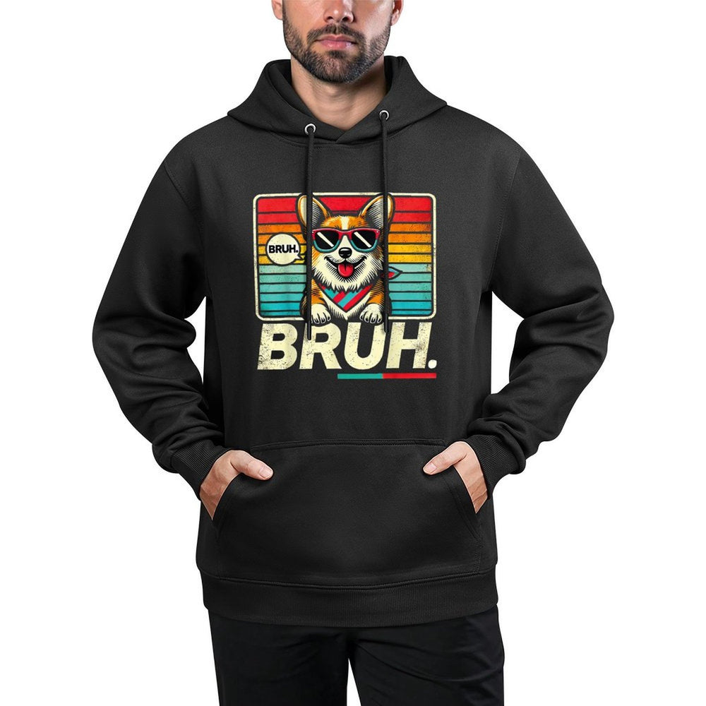 Bruh Retro Vintage 80s Dog Sunglasses BRUH Funny Bruh Corgi Layering Staple Hoodie