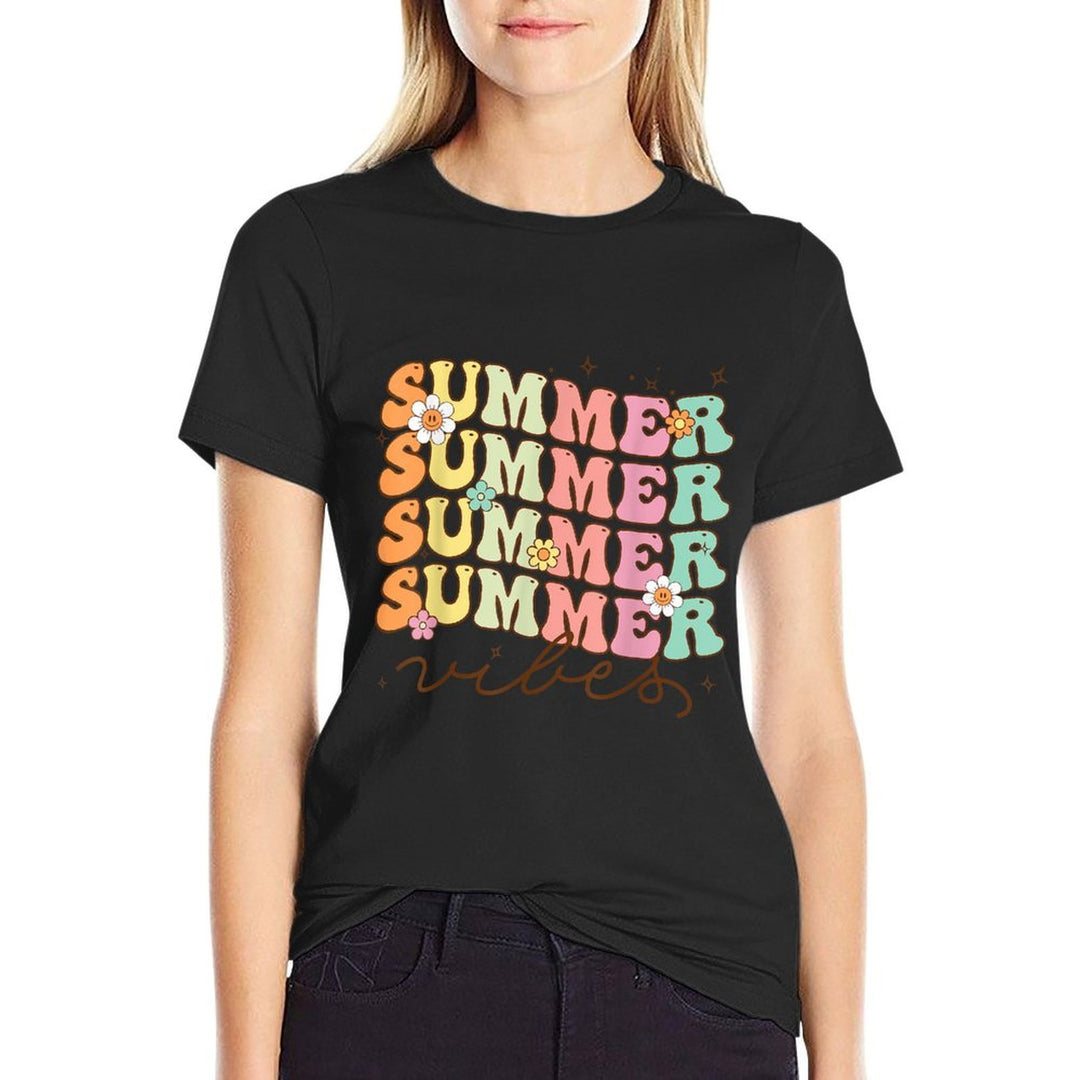 Retro Groovy Summer Vibes For Women Men Kids Summer Vacation  Classic T-Shirt