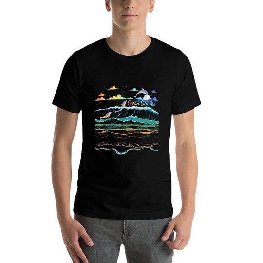 Ocean City Beach MD Vacation Colorful Dolphin Lover Art  Wrinkle-resistant T-Shirt