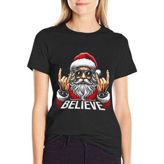 Christmas Believe Santa Claus Face Hat Christmas Xmas Funny  Oversized Silhouette T-Shirt