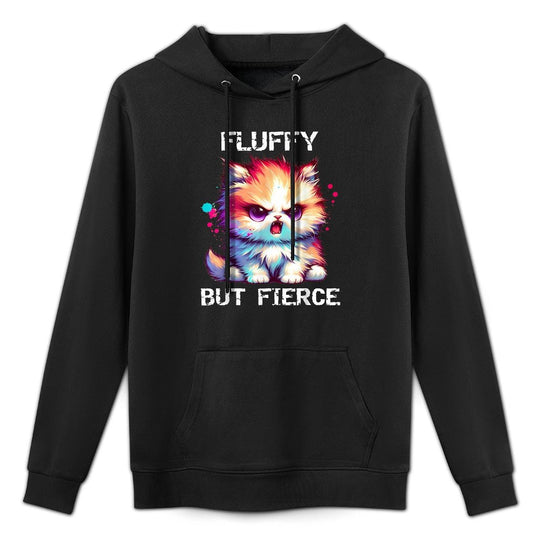 Fluffy But Fierce Funny Graphic Meme Kawaii Cat Anime Gifts Men Women Kids Relaxed Fit Hoodie