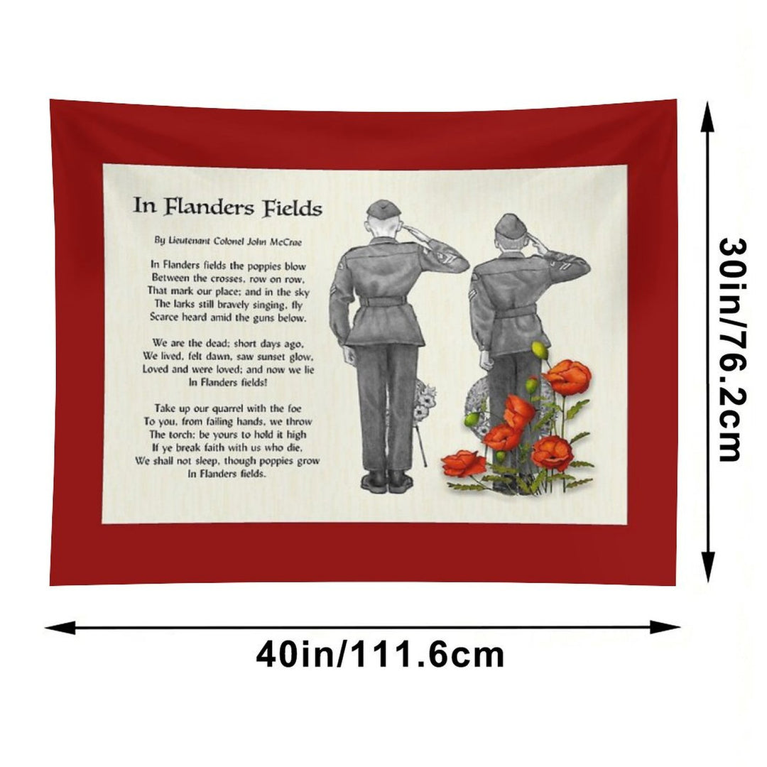 In Flanders Fields, Poem, Cadets Saluting, Red Poppies, Veterans Day Tapestry