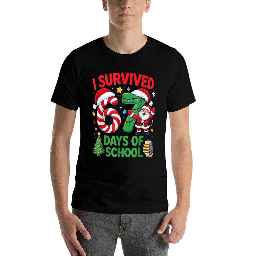 I Survived 67 Days of School Christmas Candy Cane Six Seven  Soft T-Shirt